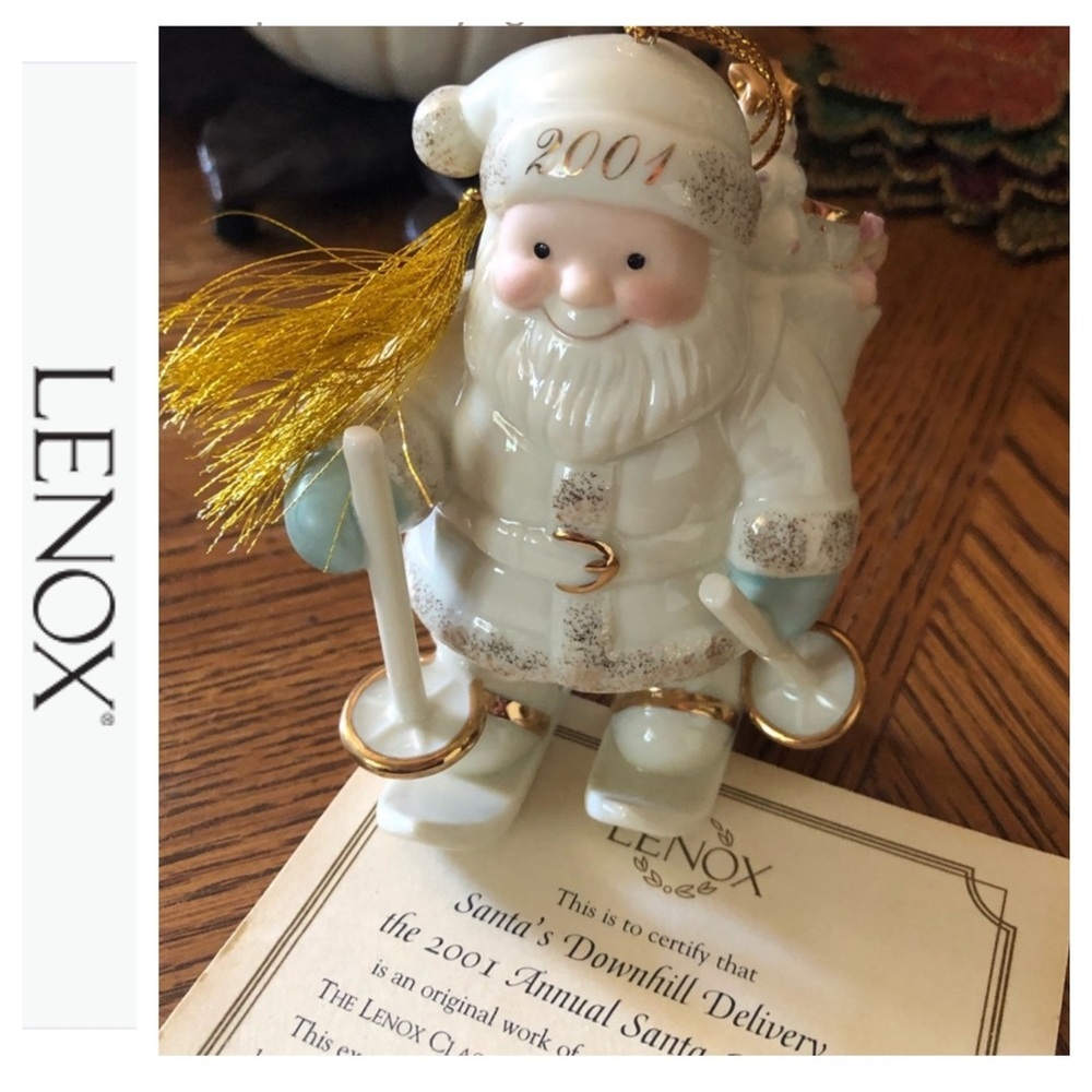 Lenox 2001 ANNUAL SANTA ORNAMENT Santa's Downhill Delivery